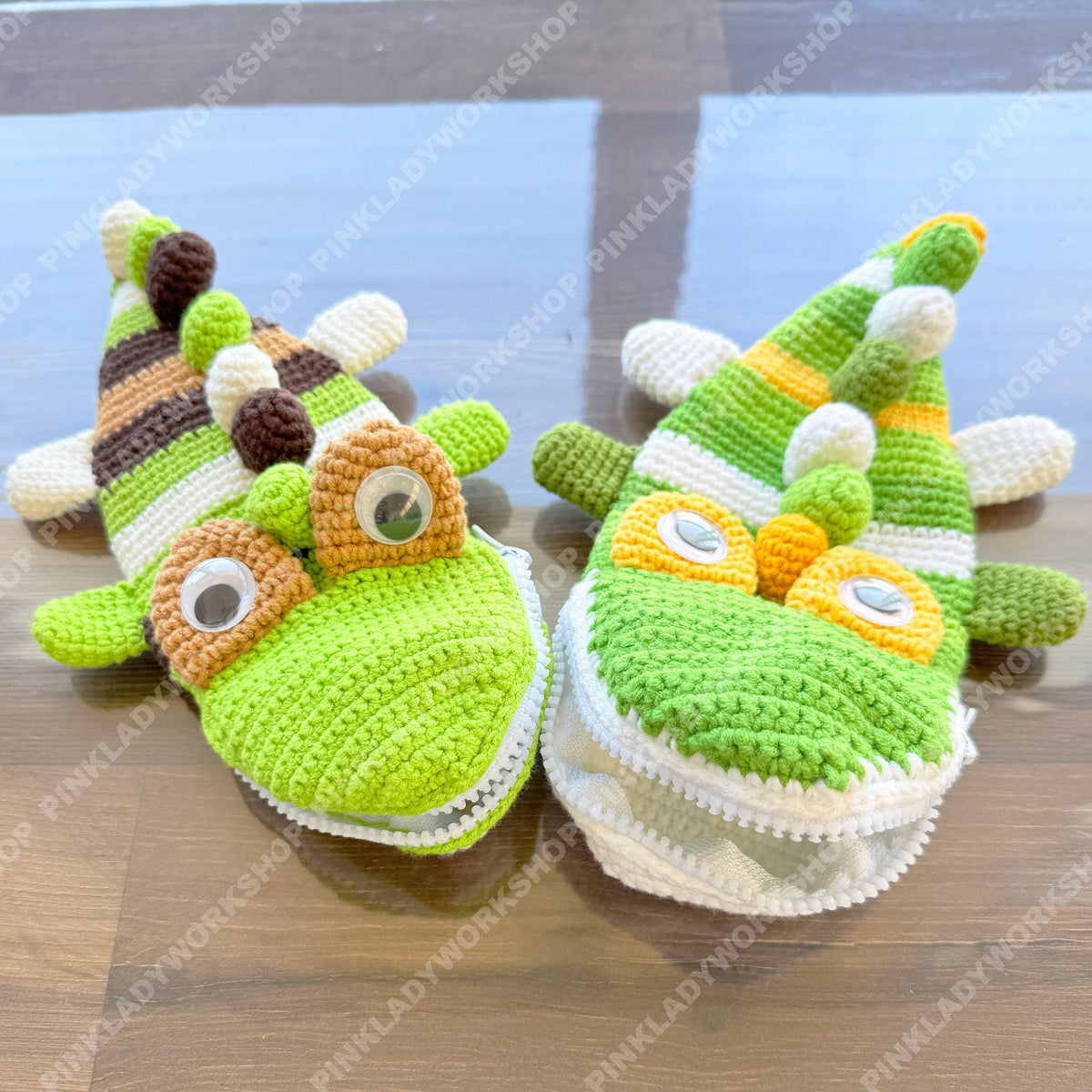 Crocodile Pencil Case: Handmade Crochet Zipper Mouth with Googly Eyes